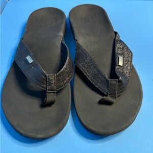 Reef Black Glitter Logo Flip Flop Strap Sz 9 VGUC